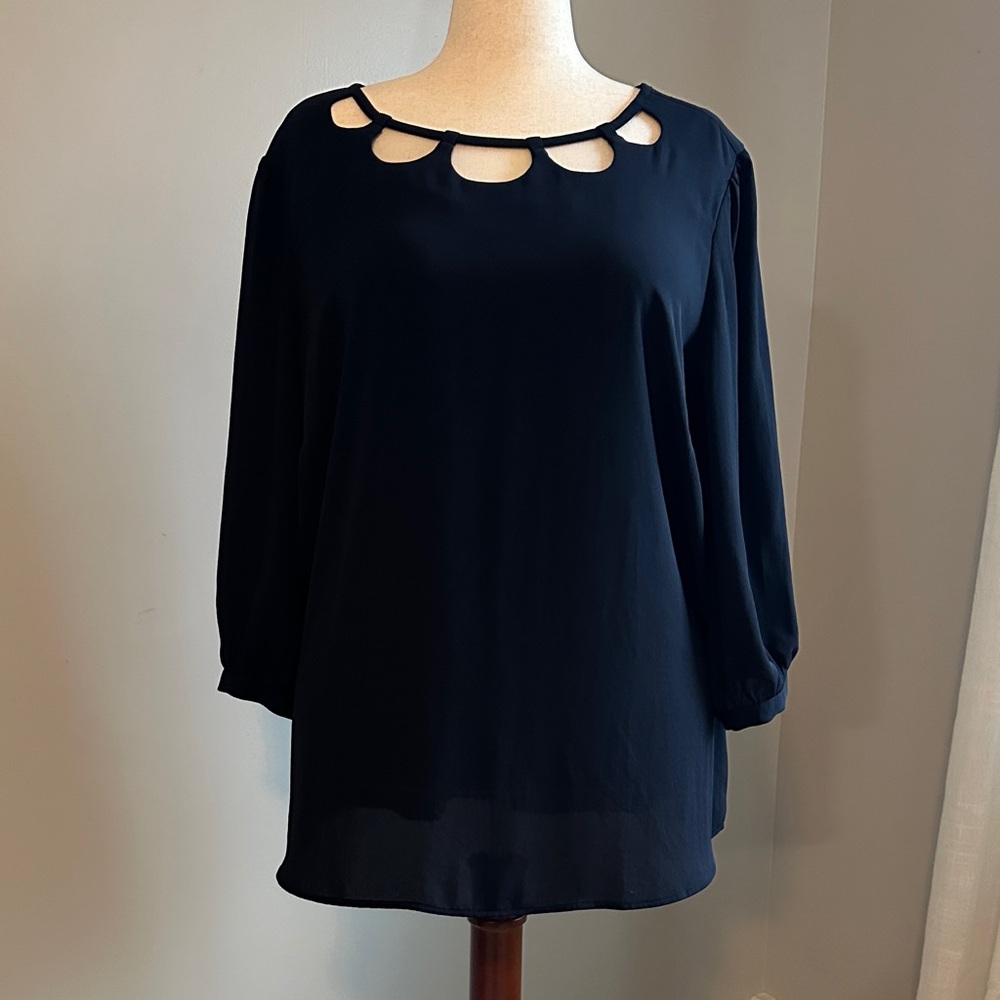 Talbots Chic Black Blouse with Cut-Out Neckline